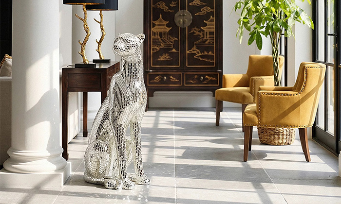 Golden Mosaic Leopard Sculpture for Luxury Interior Projects
